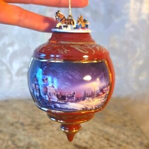 Terry Redlin Festive Red Holiday Ornament with Winter Scene